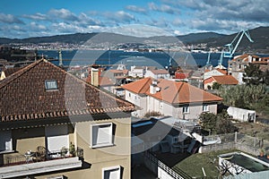 View of the Redondela town and Vigo river, Pontevedra, Galicia, northwestern Spain.