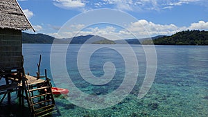 View on the reef, transparency of the water, small islands, jetty kayak