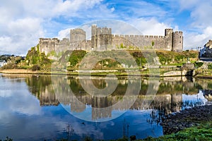 A view of reflections from the Norman castle at Pembroke, Wales