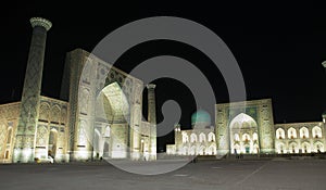 View of Registan square in Samarkand - the main square with Ulugbek madrasah, Sherdor madrasah and Tillya-Kari madrasah