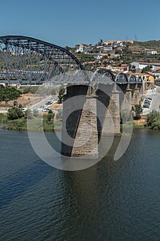 View of the Regua Metal Bridge over Douro River, Portugal.