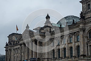 View of the Reichstag building in Berlin with its glass dome, which was designed by Sir Norman Foster photo