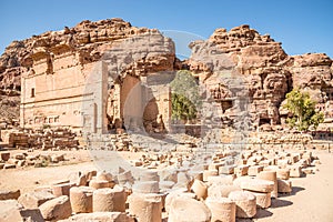 View at the religious temple Qasr al-Bint in the Nabataean city of Petra, Jordan