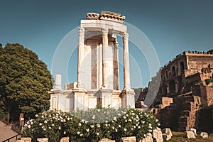 View of the remains of the Temple of Vesta in the Roman Forum, Rome