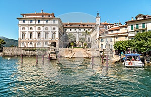 View of Renaissance palace on the Bella Island or Isola Bella, one of the Borromean Islands on the lake Maggiore in Verbania, Str