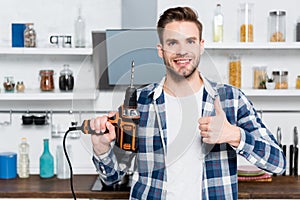 view of repairman on blurred background