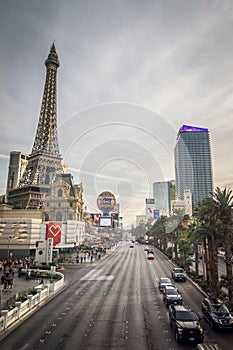 View on the replica of Eiffel Tower at Paris Hotel & Casino. Las