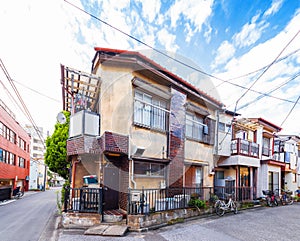 View of residential buildings in the city center, Tokyo, Japan. Copy space for text.