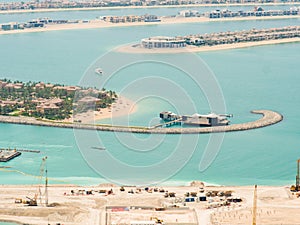 View on residential buildings on Palm Jumeirah island. The Palm Jumeirah is an artificial archipelago in Dubai emirate.