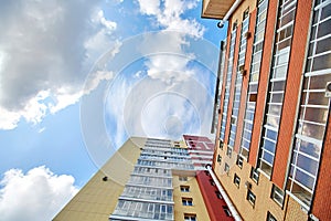 View of the residential modern house from the bottom up. Standard city building