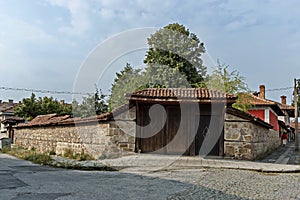 View of a residential neighborhood of old houses with interestingly architecture in Panagyurishte town