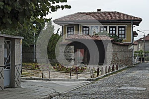 View of a residential neighborhood of old houses with interestingly architecture in Panagyurishte town