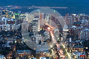 View of residential and office buildings at the wealthy district of Las Condes in Santiago