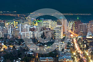 View of residential and office buildings at the wealthy district of Las Condes in Santiago