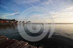 View of resort of Mabul in the middle of sea celebes ocean