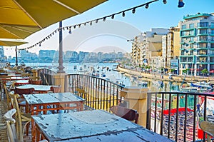 The view from restaurant`s patio, St Julian`s, Malta