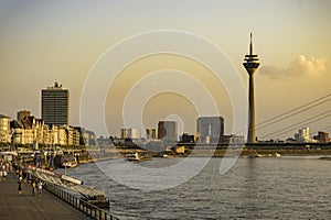 View of Rhine towe from the are of stiftsplatz in Dusseldorf, Germany.