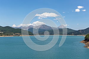 View at the RiaÃ±o Reservoir, located on Picos de Europa or Peaks of Europe, a mountain range forming part of the Cantabrian photo