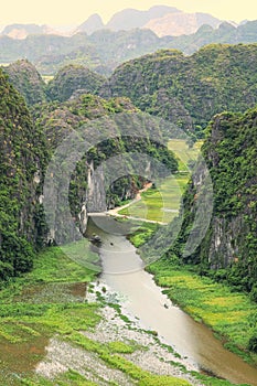 View of rice field and river in Tam Coc, Vietnam