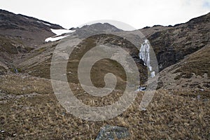 View of ridge with waterfall