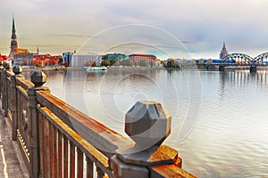 View of Riga city frome Stone bridge, Riga, Latvia