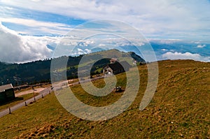 View of Rigi Kulm railway station on Rigi Mountain, Swiss Alps