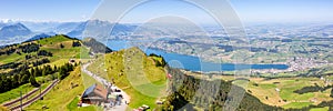 View from Rigi mountain on Swiss Alps, Lake Lucerne and Pilatus mountains panorama in Switzerland