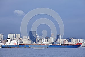 View of Rio de Janeiro city and freighter