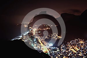 View of Rio de Janeiro City and Mountains at Night