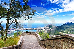 View into Rio de Janeiro from the steps at Christ the Redeemer s