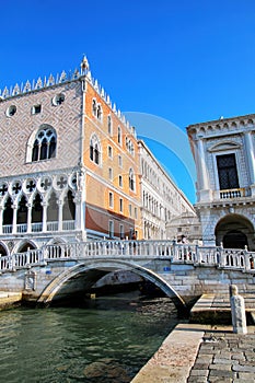 View of Rio di Palazzo and Doge`s Palace in Venice, Italy