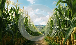 view of a ripe corn field, generative ai