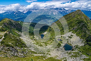 View from Rippeteck peak towards Hohe Dachstein in Austria wit