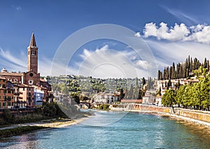A view of the river Adige with the Church of St. Anastasia, Verona photo