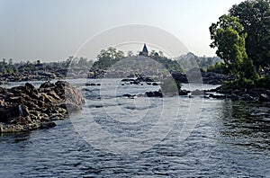 View of river Betwa and her rocky shore at Orchha