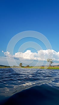 View of the river with blue sky and clouds