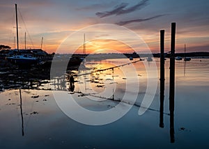 View on River Coquet at Amble on the coast of Northumberland at sunset.