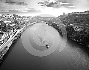 View of the River Douro and waterfronts in the city of Porto. Sunny day. Toned photo