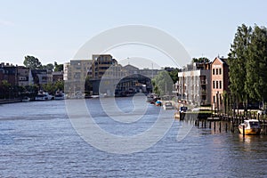 Fredrikstad / Norway - 17 june 2019 : View on the river Glomma from the bridge