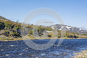 View of the river Goahtemuorjohka, Kvalsund, Finnmark, Norway