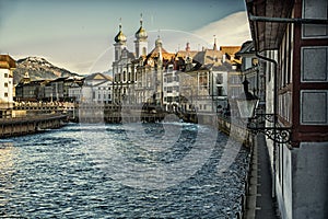 View on river and historic buildings in Lausanne