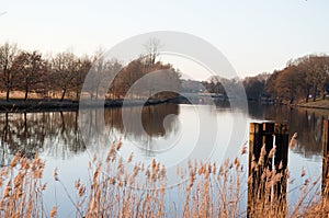 View on a river and the landscape at a lost place in fresenburg emsland germany