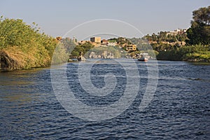 View of river nile in Aswan Egypt showing riverbank