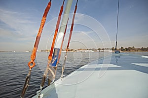 View of river nile in Egypt from sailing cruise boat