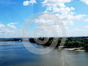 View from the river rhine to the city of Cologne