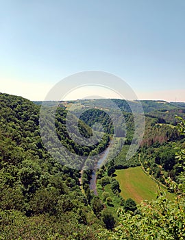 View on river Sauer in Ardennes of Luxembourg near Bourscheid-Moulin