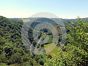 View on river Sauer in Ardennes of Luxembourg near Bourscheid-Moulin