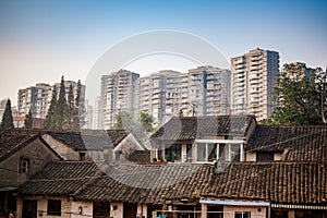 Concept of contrast of old and new buildings