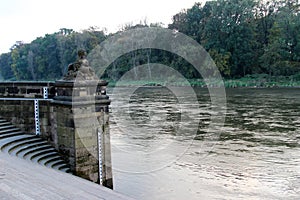 View on the river and the stairs of a historical building in dresden sachsen germany