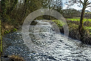 A view of  the River Syfynwy approaching the Gelli bridge, Wales, an eighteenth century, grade 2 listed bridge